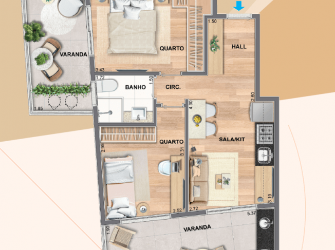 2 quartos com 2 varandas